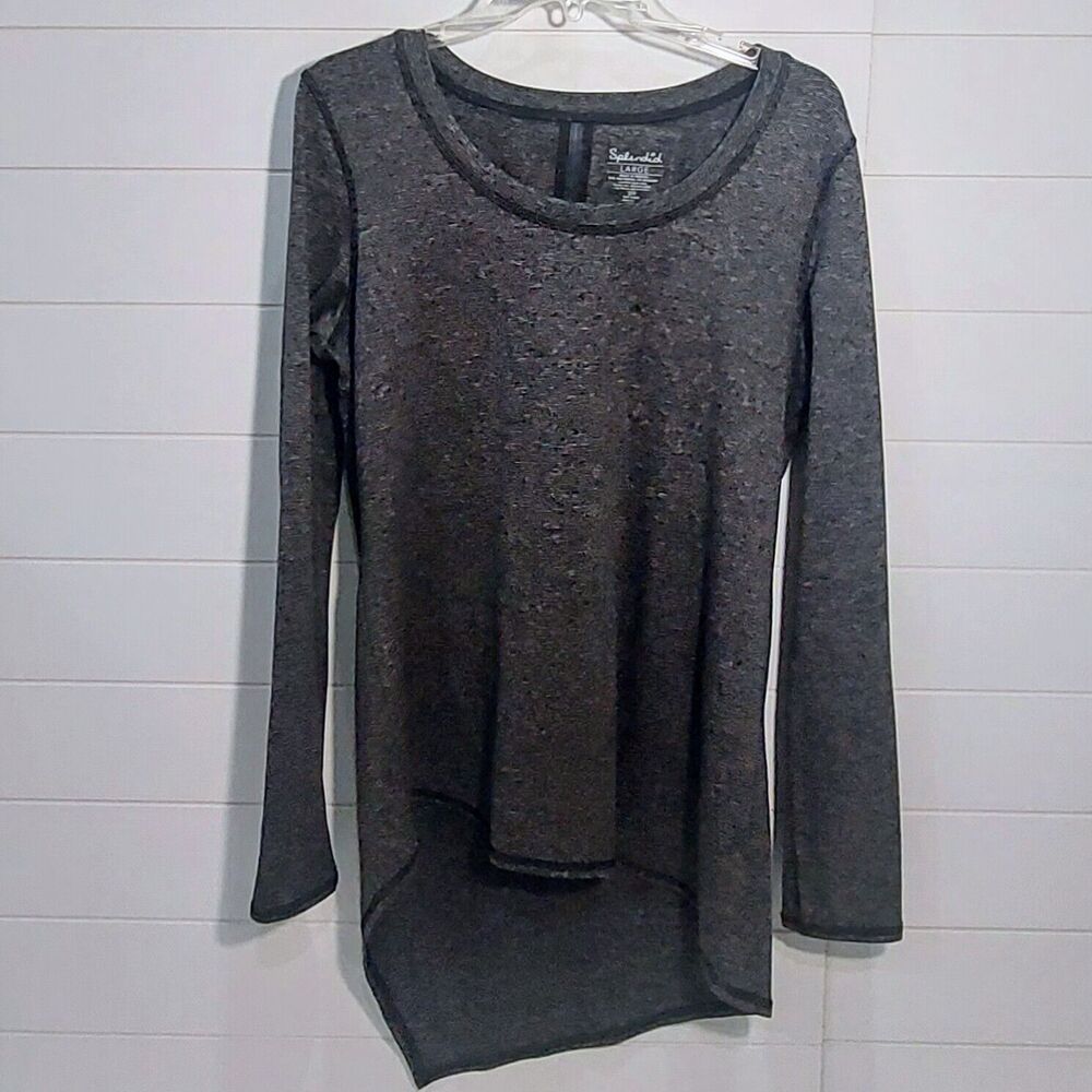 Splendid Women's Large Studio Asymmetrical Hem Tunic Top Black Athletic Yoga - Picture 2 of 9